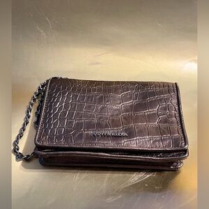 Judith Ripka Croc Embossed Small Handbag Metallic Gold Leather Silver Hardware